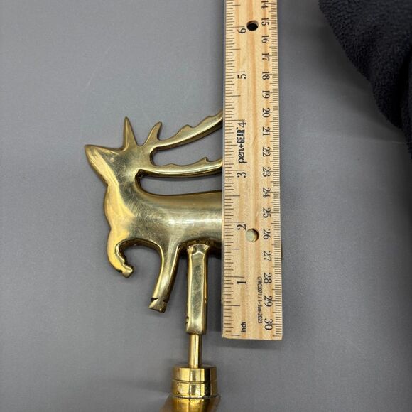 Vintage Solid Brass Reindeer Christmas Stocking Holder Long Arm Mantel Hook MCM - Picture 4 of 10